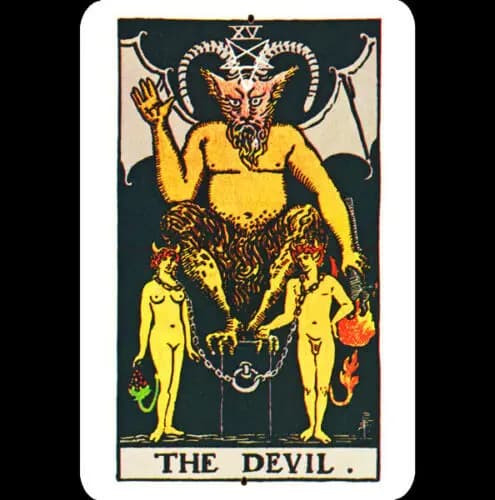 Targa Metallica Tarocchi: Diavolo, Waite, Smith Deck, Satana, Capra, Uomo, Donna, Catene