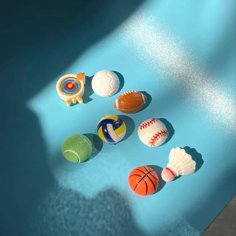 8pcs Mixed‑Style Mini Sport Balls Resin Refrigerator Magnet Cute Football Tennis Volleyball Fridge Ornament Home Kitchen Decor