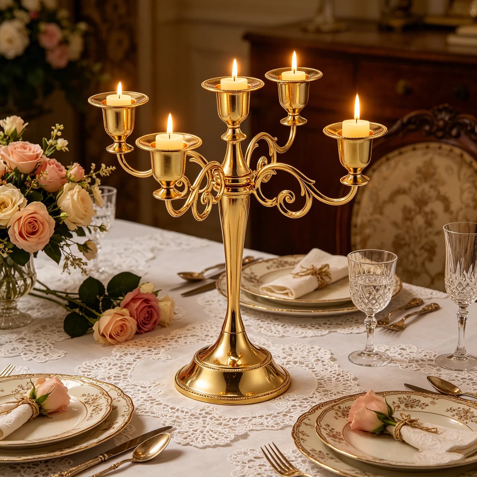 10.63 Inch 5-Candle Candlestick Candle Holders Detachable Candlestick Holders Sturdy Decorative for Home Wedding Church Halloween Party (Gold)