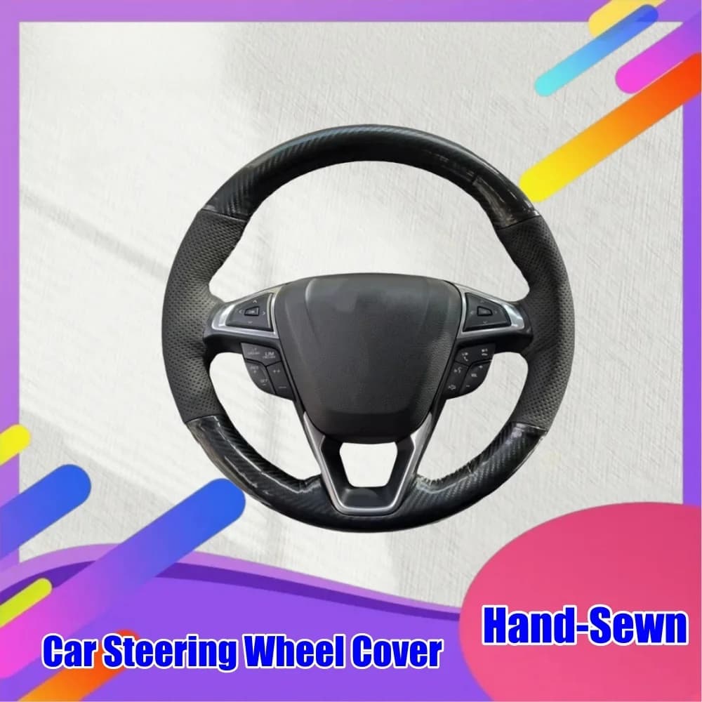 Customized Hand Sewing Genuine Leather Carbon Fiber Car Steering Wheel Cover For Ford Fusion Mondeo 2013-2014 EDGE 2015-2016