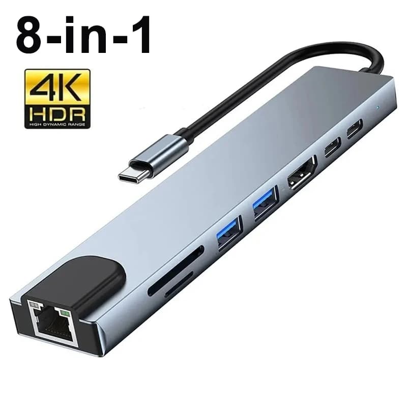 8 in1 USB C HUB 3.0 Tipo C Splitter 4K Docking Station Adattatore per laptop PD SD TF Per MacBook Air M1 iPad Pro RJ45 Compatibile con HDMI