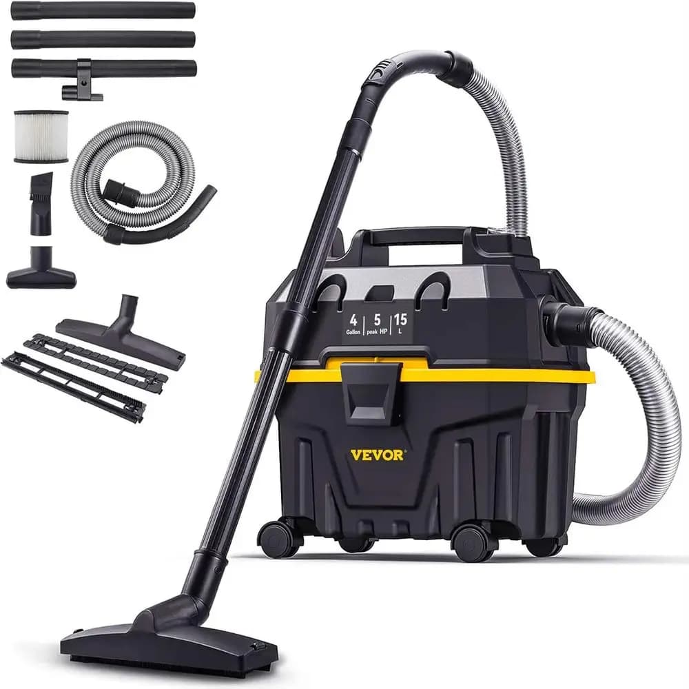 Aspirapolvere per Solidi e Liquidi da 4 Galloni - Potenza di Aspirazione 5 HP, Funzione Soffiante, Accessori Inclusi, Ideale per Auto e Casa