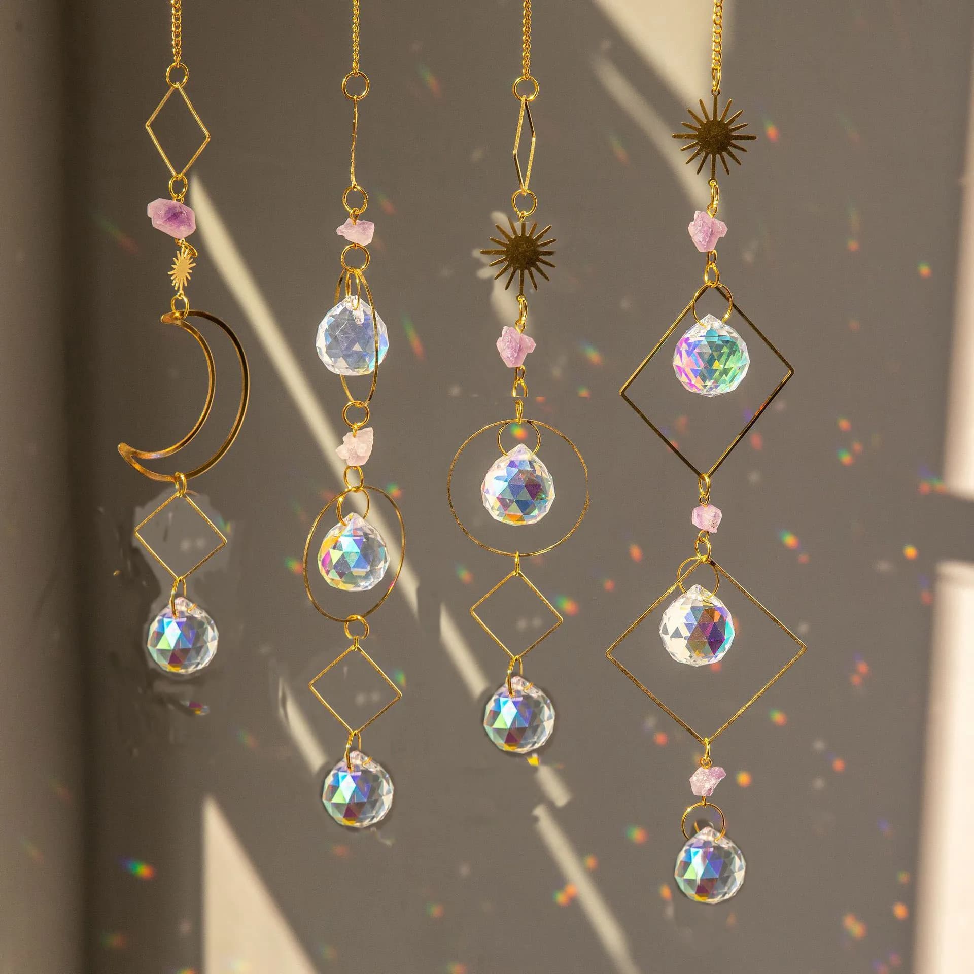 1PC Suncatcher Hanging Crystal Moon Catcher Pendants Wind Chimes Rainbow Prism Window Drop Christmas Tree Home Decor