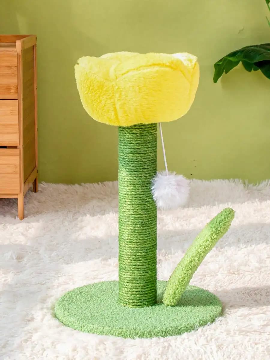 Tulip Shaped Cat Scratching Post With Sisal Rope And Toy