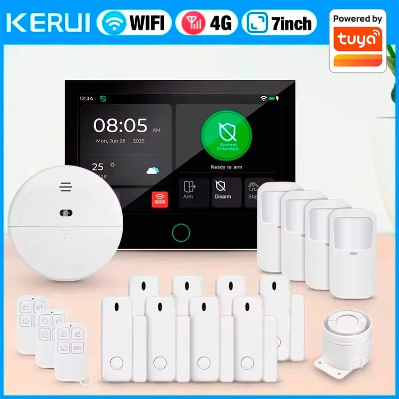 KERUI 7 pollici Grande IPS Touch Screen Pannello di Allarme Domestico 4G LTE GSM WiFi Sistema di Allarme Senza Fili di Sicurezza Antifurto Tuya Smart Alexa