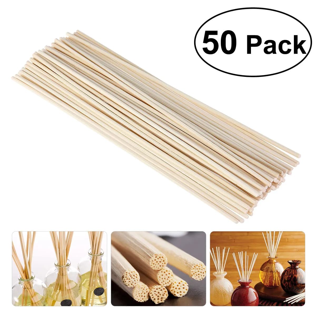 50Pcs Reed Diffuser Sticks Wood Color 24Cm Oil Diffuser Replacement Rattan for Home Scent Air Oil Duffuser Stick