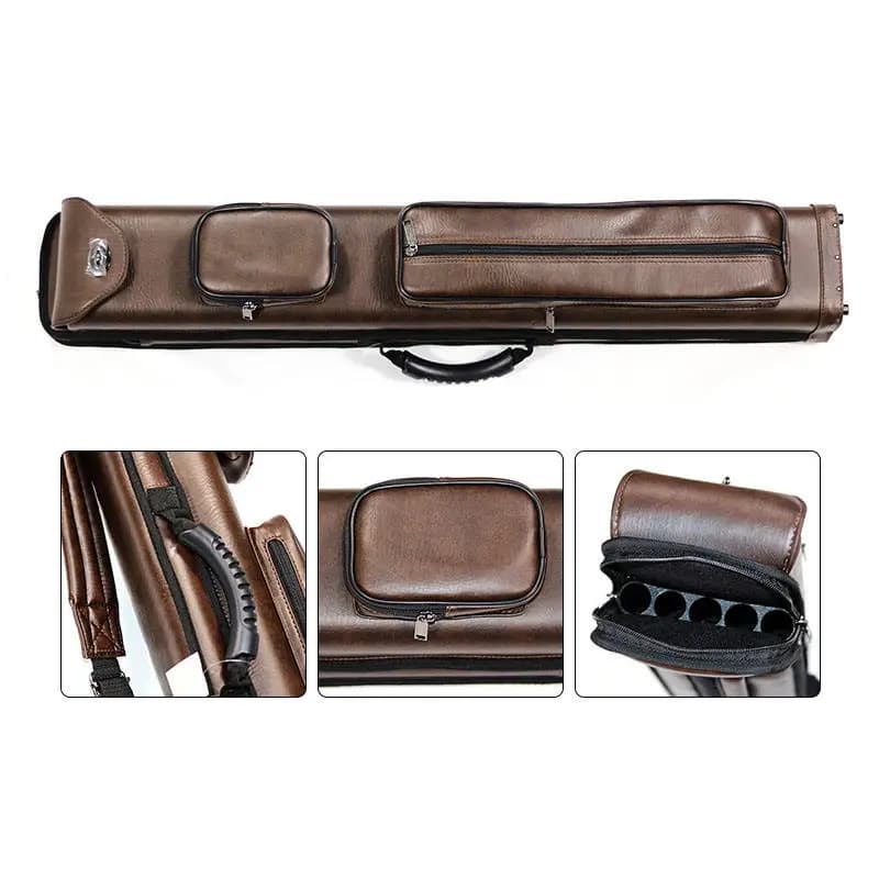 3B5S 8 Holes 1/2 Piece Pool Cue Case Bag, Premium Brown PU Leather Classic Billiards Stick Box for Pool Sports