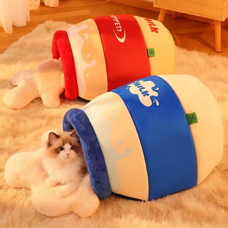 Adorabile design per bottiglia di latte Sacco a pelo per gatti Morbido cuscino rimovibile Inverno caldo Lusso Letto per gatti Accessori per chat Pour Chats