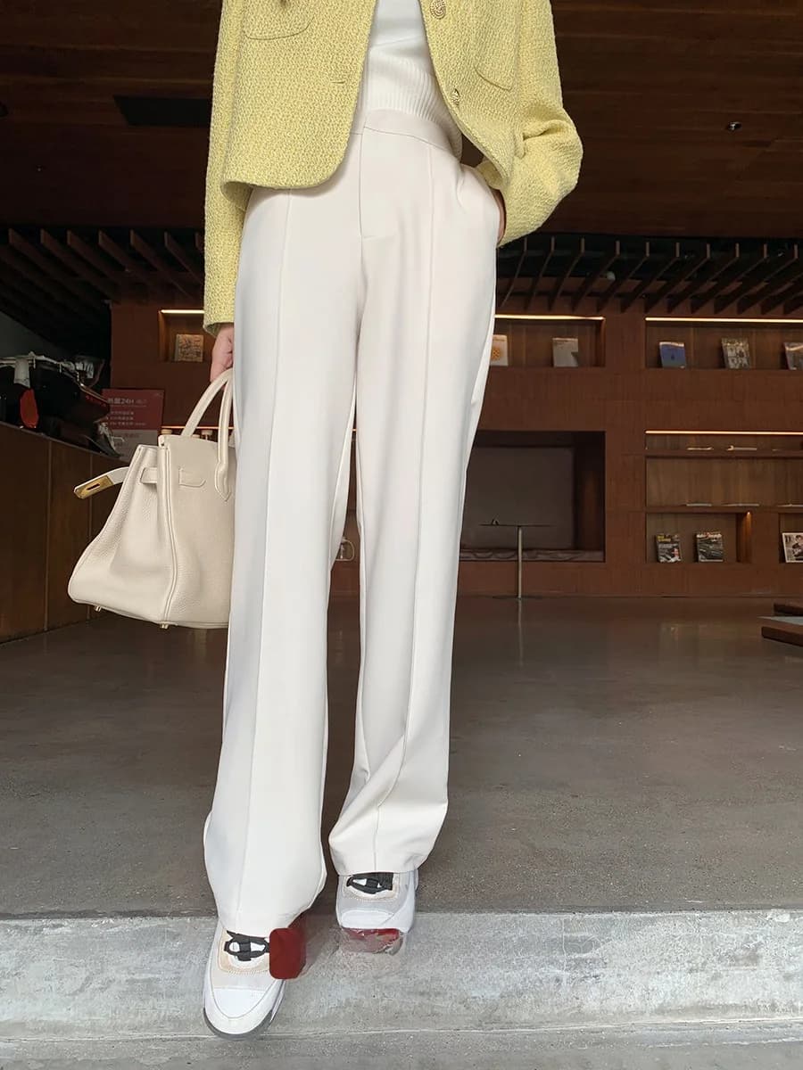 Summer Poetic High Waist Draped Wide Leg Pants Women's Spring Summer Straight Cut Trousers Meat Concealing Fashionable Pants