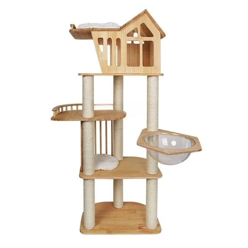 Nido per albero per gatti Colonna di presa divertente in legno massello multistrato Scalatore per gatti Telaio da arrampicata per gatti integrato