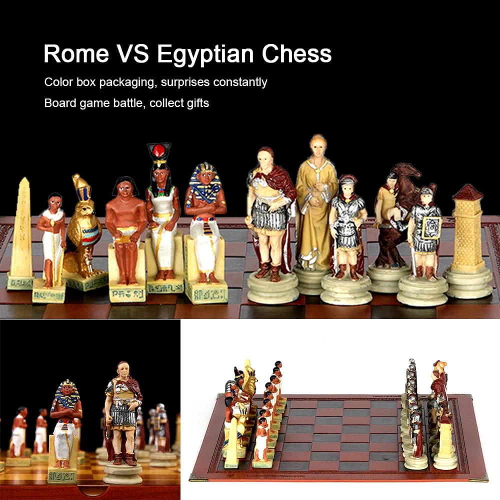 Set di scacchi a tema ruolo-materiale in resina e dipinto a mano con scacchiera in pelle goffrata-32 pezzi-gioco da tavolo regalo ideale