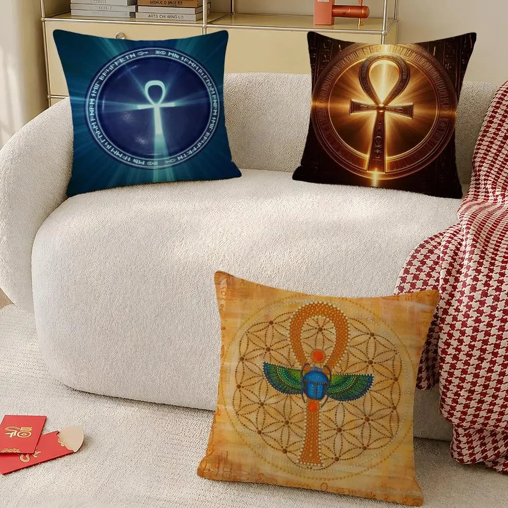 Pattern c-crux a-ansata Cushion Cover Printed Square Throw Pillow, Soft Microfiber Cushion for Bedroom Sofa Living Room