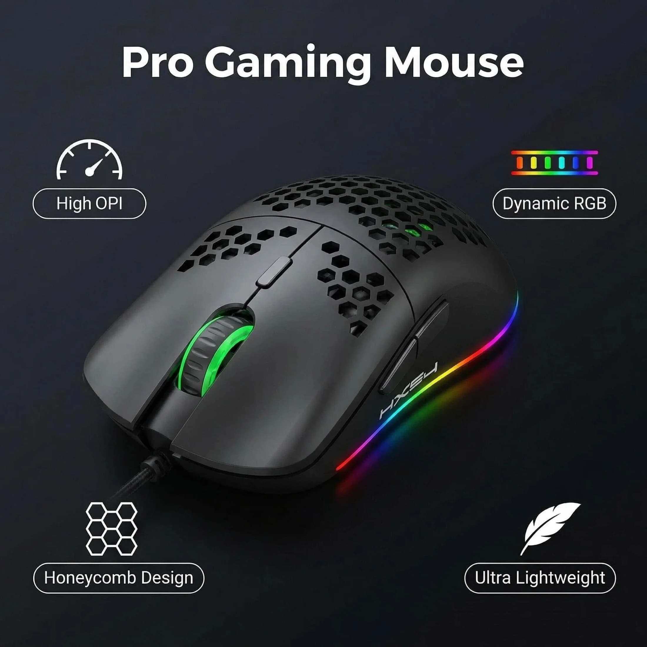 6 Buttons RGB PC Gaming Mouse USB Wired - Black/White High Sensitivity Ergonomic Optical Plug N Play