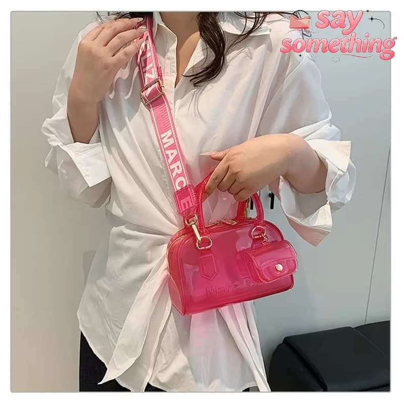 Summer New Pvc Transparent Jelly Handbag Women's Fashionable Shoulder Crossbody Pillow Shaped Bag With Zipper Medium Size