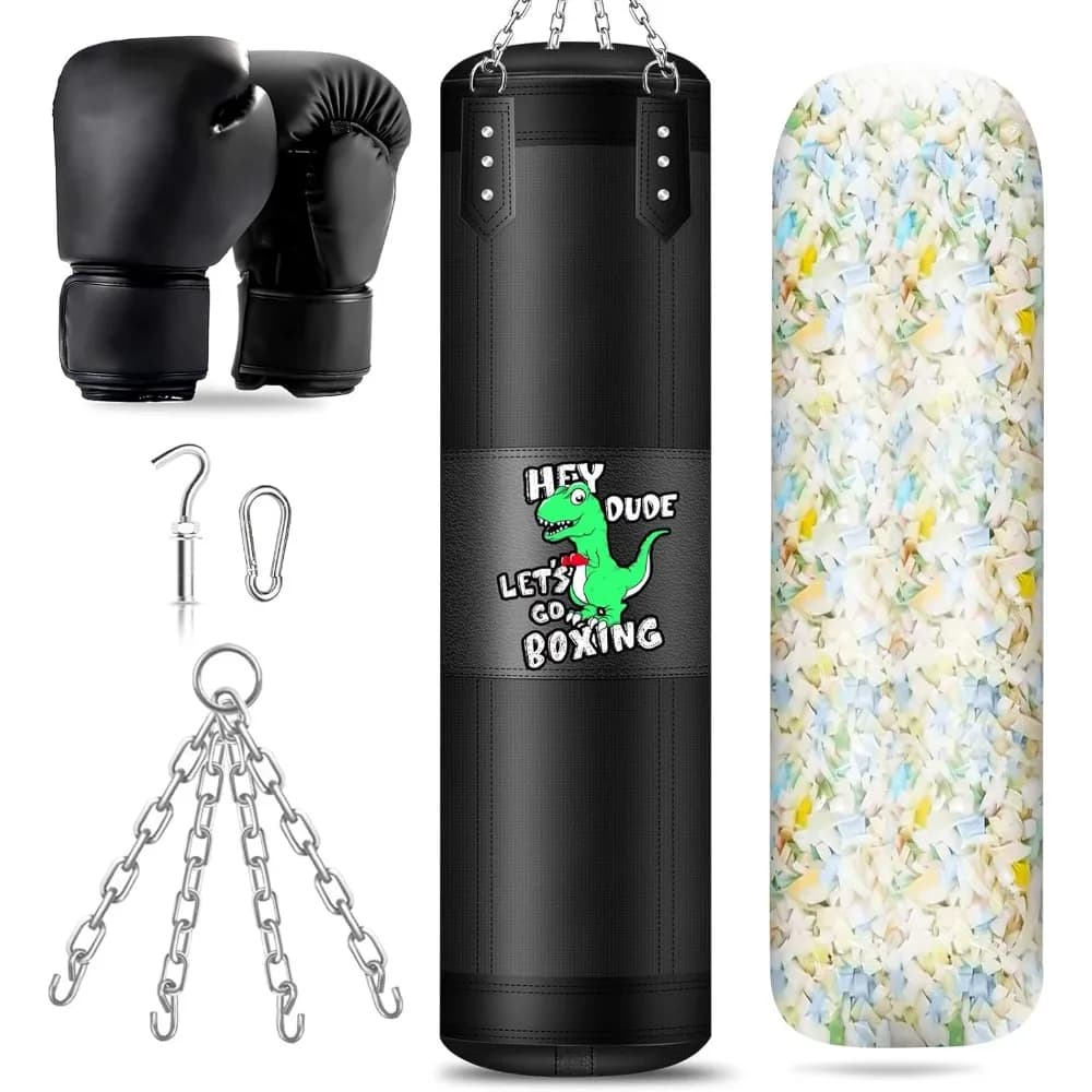 Set Sacco da Boxe per Bambini 2 Sacchi Pesanti da 75ft con Spugna da 2KG e Guanti da 6oz, Sacco da Boxe Sospeso per Giovani MMA Muay Thai Karate