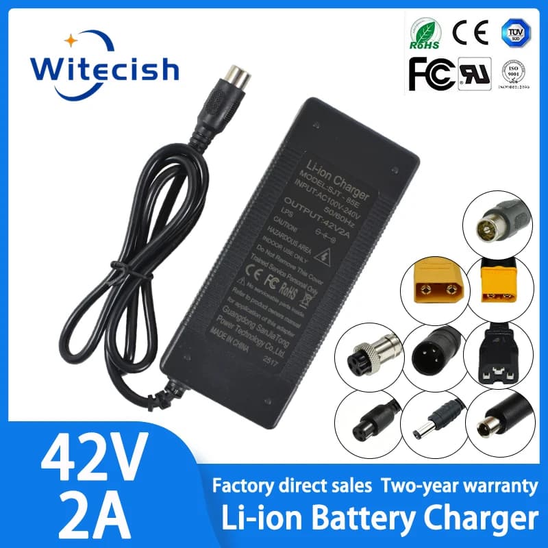 Caricabatteria al litio DC 42V 2A per Xiaomi M365 Gruppo batteria al litio 36V Carica rapida intelligente AC 100-240V Spina EU US UK AU
