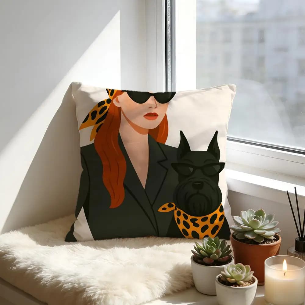 Pillow sheet with animals wearing bandane, soft velvet cushion, warm and soft cushion for sofa and bed