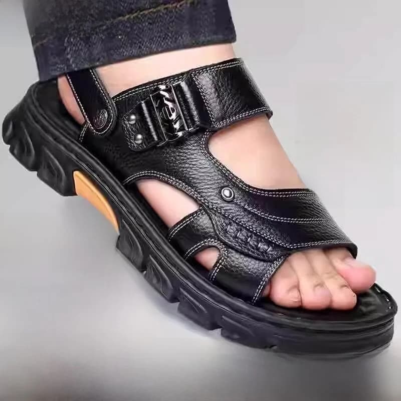 Sandali Estivi da Uomo in Pelle, Scarpe da Spiaggia Antiscivolo, Ciabatte Traspiranti a Doppio Uso, Zoccoli Comodi