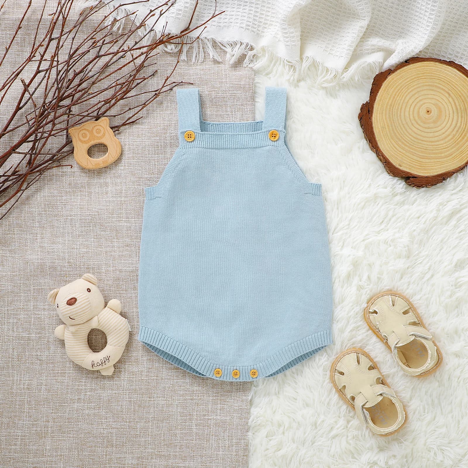 Neonato Body in cotone lavorato a maglia infantile Ragazzo Ragazza Tuta senza maniche Estate Bambini Sling Vestiti Moda Solid 0-18M Tute