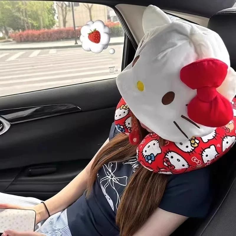 Cuscino da Viaggio a Forma di U Anime Sanrio Hello Kitty, Morbido Cuscino per Aereo, Auto, Ufficio, Pisolino, Simpatico Cuscino di Supporto in Peluche
