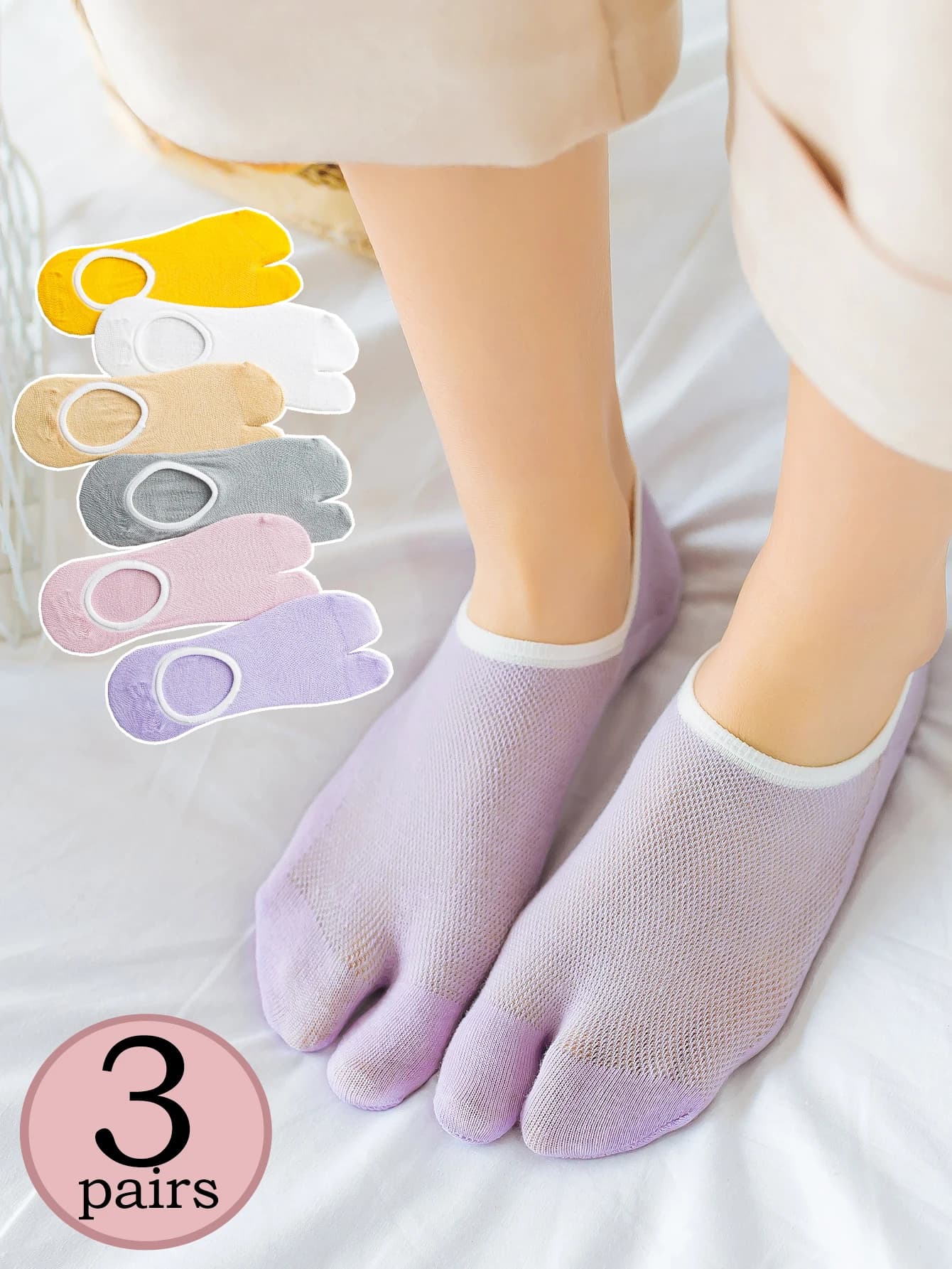 3 Paia di Calzini Infradito da Donna in Cotone Sottile Traspirante a Rete, Invisibili, Antiscivolo, per Casa, Primavera Estate