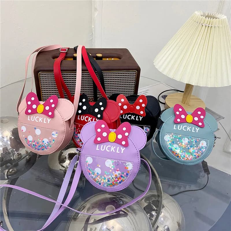 New cute baby shoulder bag Minnie Bow Styling small round handbags for newborn fashion bear gifts for girls