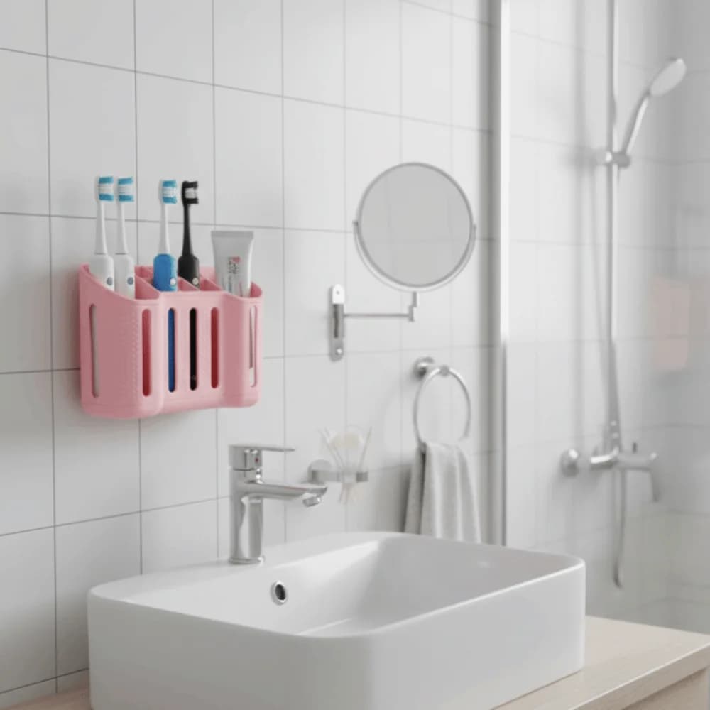 Wall Mounted Toothbrush Holder Space Saving Partition Storage Bathroom Organizer Drip Hole Shaver Holder Toothpaste Holder