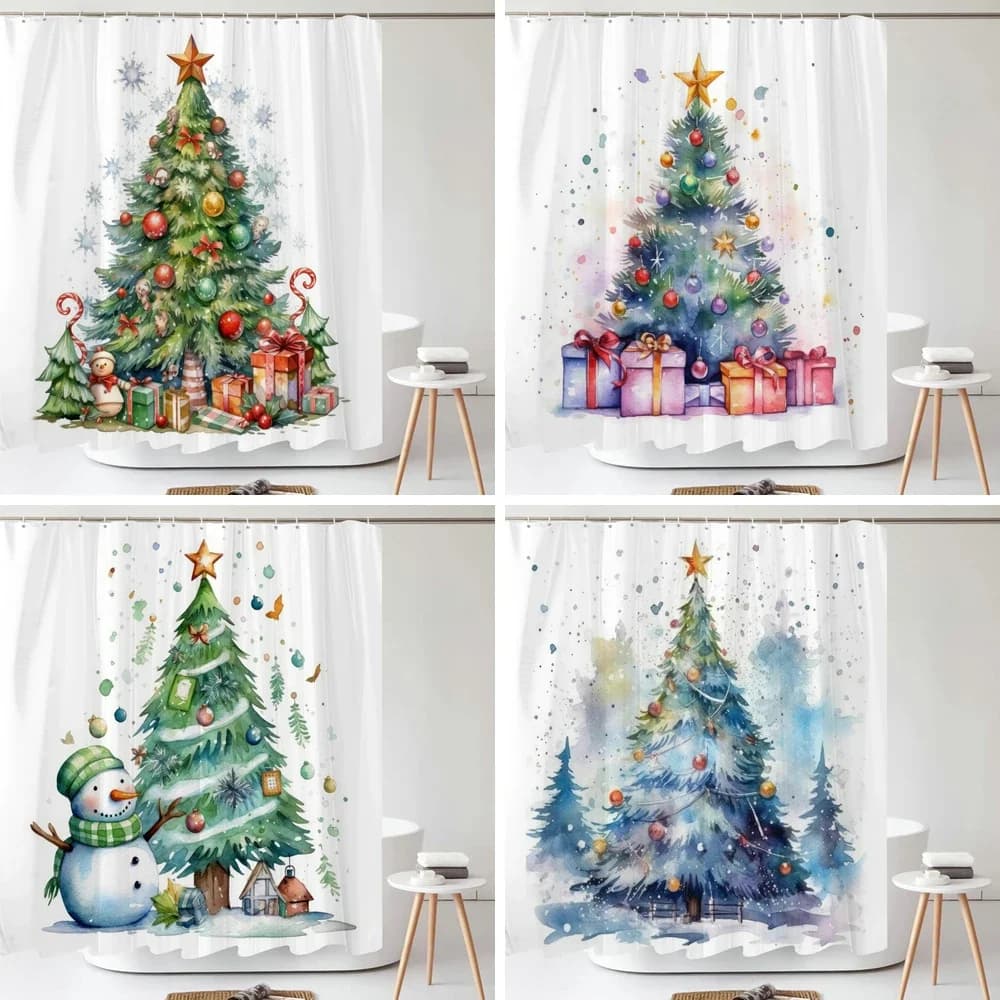 Tenda da doccia natalizia babbo natale albero di natale invernale tenda da bagno colorata in poliestere tenda da bagno per la casa con gancio