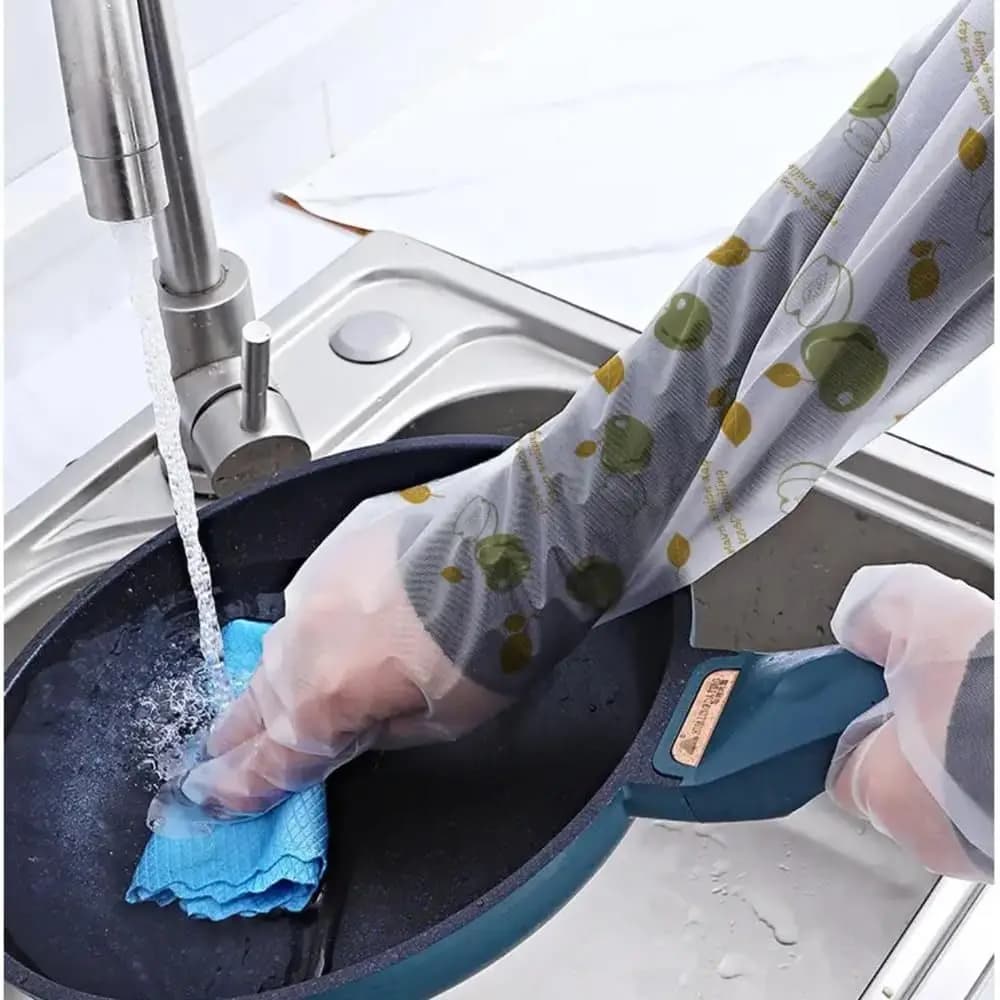 Guanti monouso CPE da 10 pezzi Guanti lunghi per pulizia con stampa extra lunga Guanti impermeabili per la pulizia della cucina Guanti estesi per lavori domestici