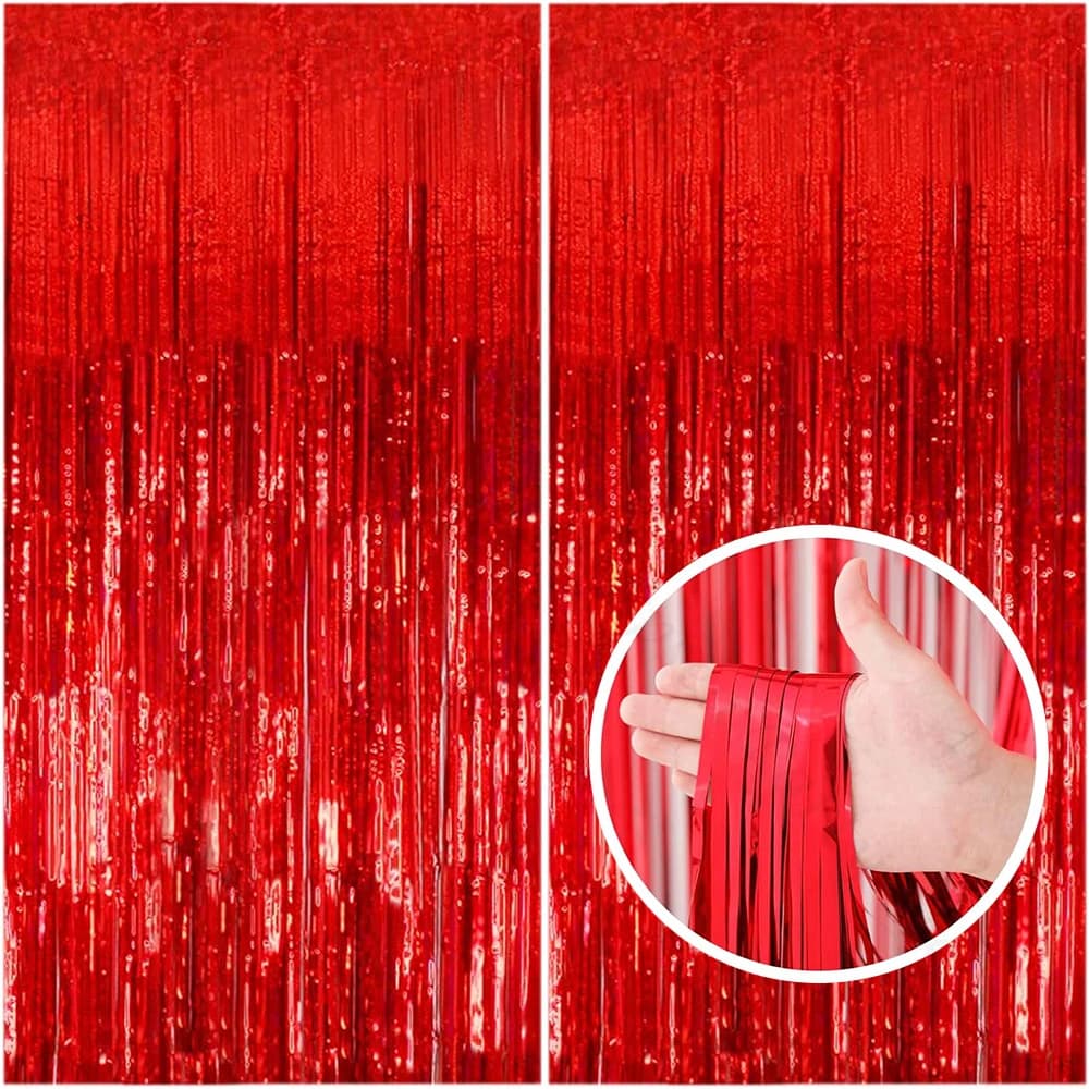 Set of 2 Decorative Curtains 1x2M, Frange in Red Metal Lamina for Party, Photo Background, Birthday Decorations, Weddings and Christmas