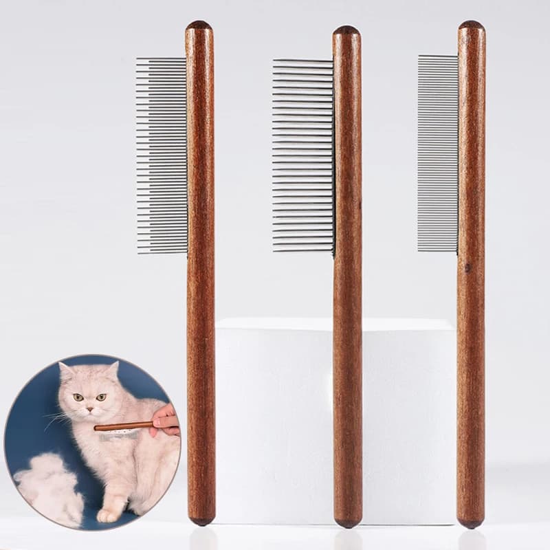 1/3 pezzi durevole pettine per gatti in acciaio inossidabile con manico in legno efficiente spazzola per rimozione peli di animali domestici strumento per toelettatura per gatti cani animali domestici