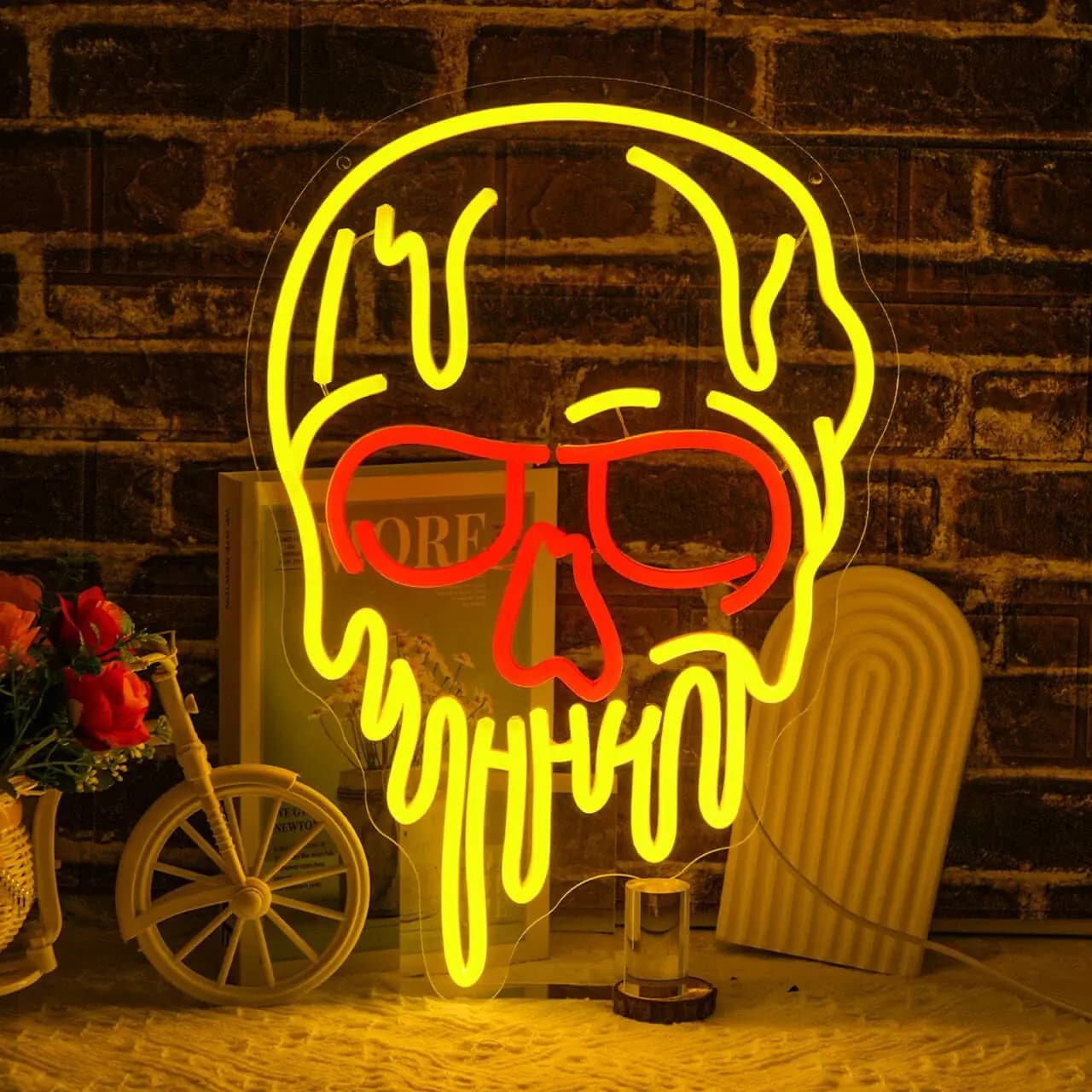 Insegna al neon a LED con teschio fuso per decorazione da parete Alimentata tramite USB dimmerabile Halloween Horror Light Up Man Cave Bar Horror Home Window Decor