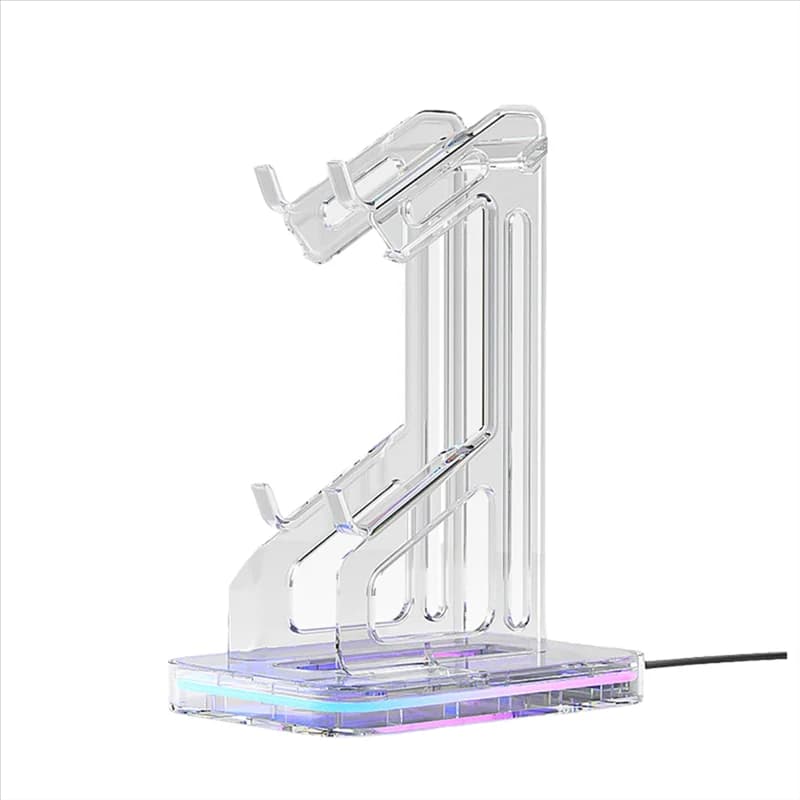 Supporto per controller di gioco A33T-Dual, supporto da tavolo in acrilico RGB per gamepad, supporto per cuffie per console di gioco