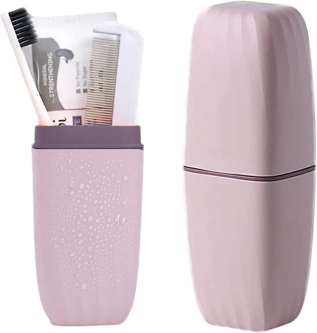 Porta Spazzolino da Viaggio - Custodia Portatile 3-in-1 per Campeggio, Palestra, Viaggi d'Affari (Rosa)