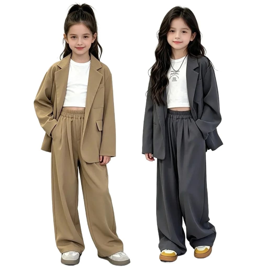 Blazer per ragazze Set Primavera Autunno Moda Giacca ampia Pantaloni 2 pezzi Abbigliamento casual per bambini Abito per bambini alla moda