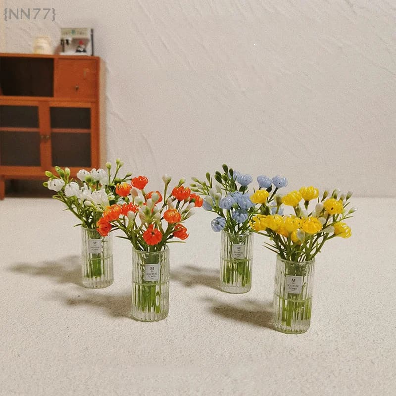 1:12 Scale Miniature Potted Plant Set - Dollhouse Bouquet & Bonsai Models for Realistic Room, Garden or Shop Diorama Displays