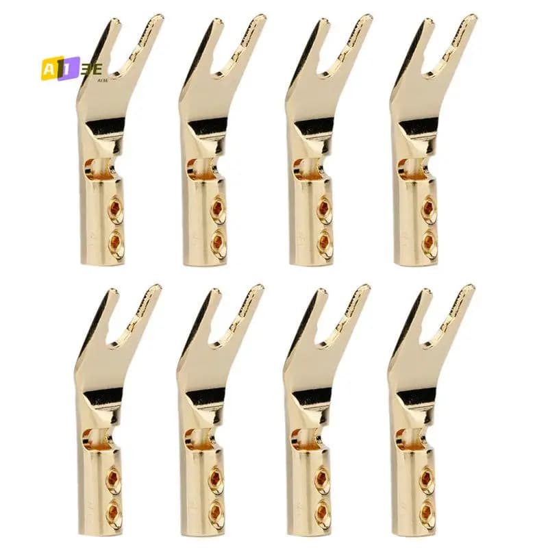 A13E-8PCS HIFI Banana Y Spade U/Y Gold Plated Pure Copper Vine Fork Hifi Speaker Spade Plug Connector Durable Easy to Use Copp