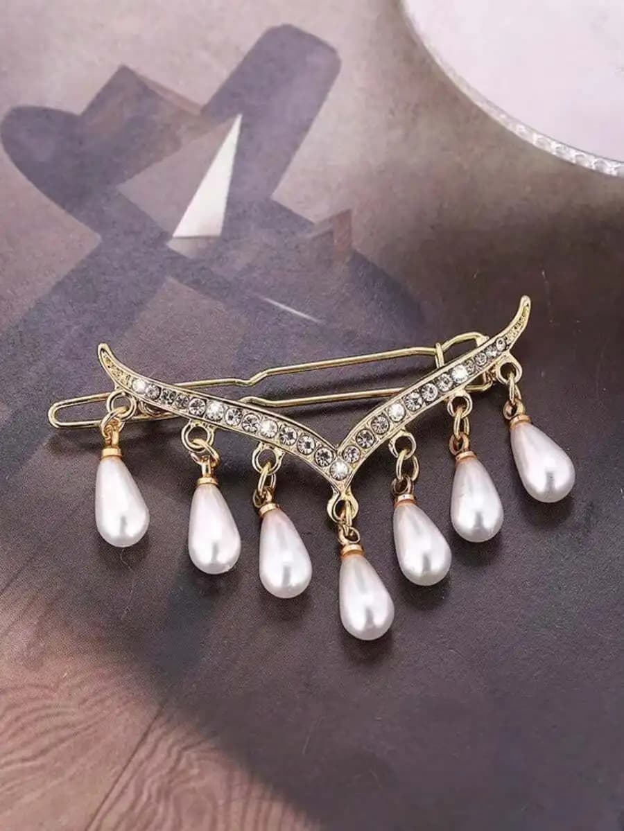 1pc V-Shape Rhinestone Tassel & Faux Pearl Hair Clip Claw Clips Hair Claws Hair Barrettes, Hair Accessories, Head Accessories,