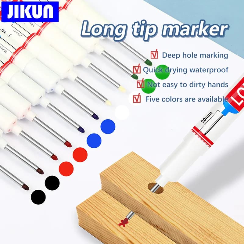 5pcs Long Head Deep Hole Markers Pen Set Bathroom Woodworking Decoration Permanent Marker Pencil Tools White Black Red Ink