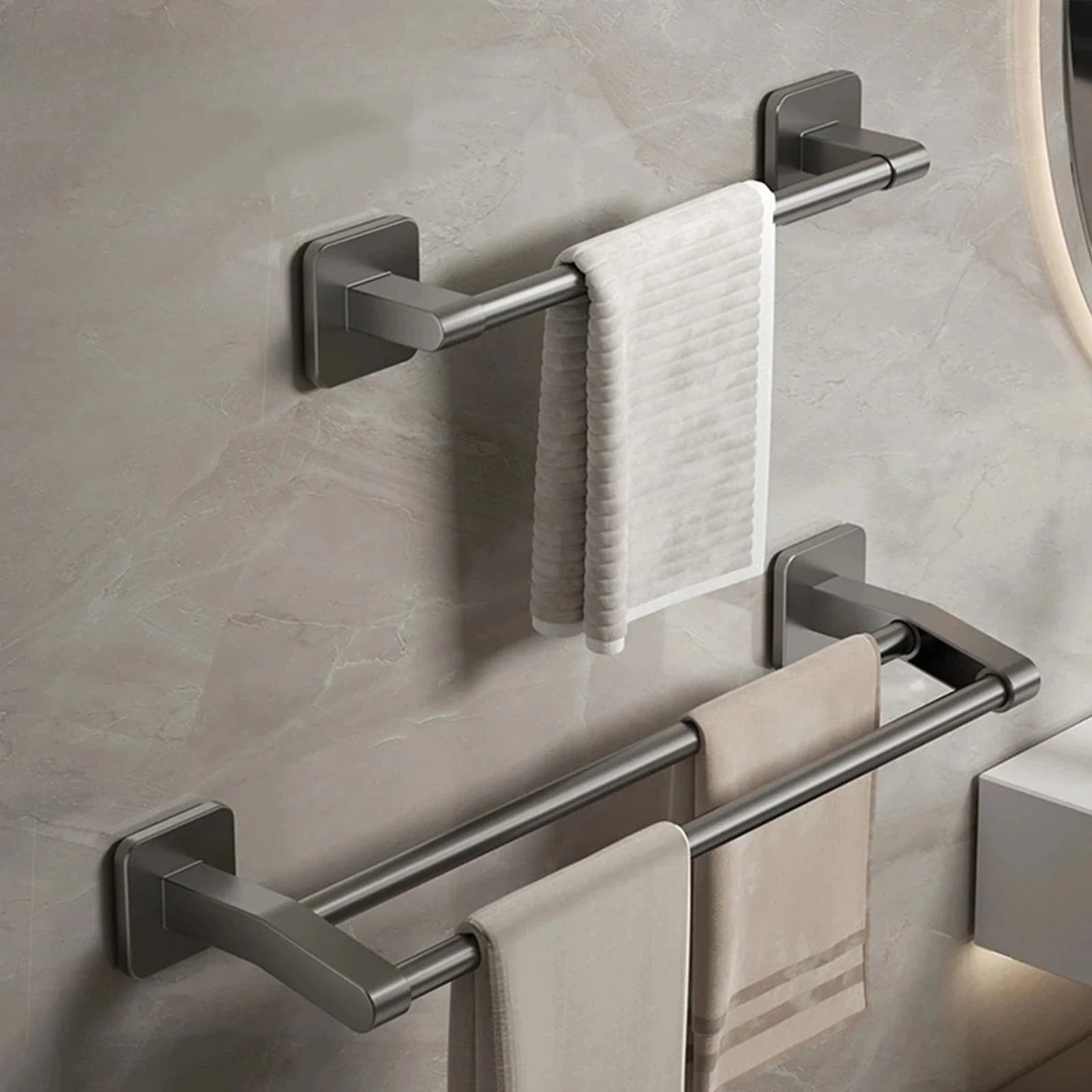 30cm Bathroom Hand Towel Rack Towel Holder Wall Mount No Drill Mount Towel Bar Plastic ABS Double Bar 2 Tier Apartment