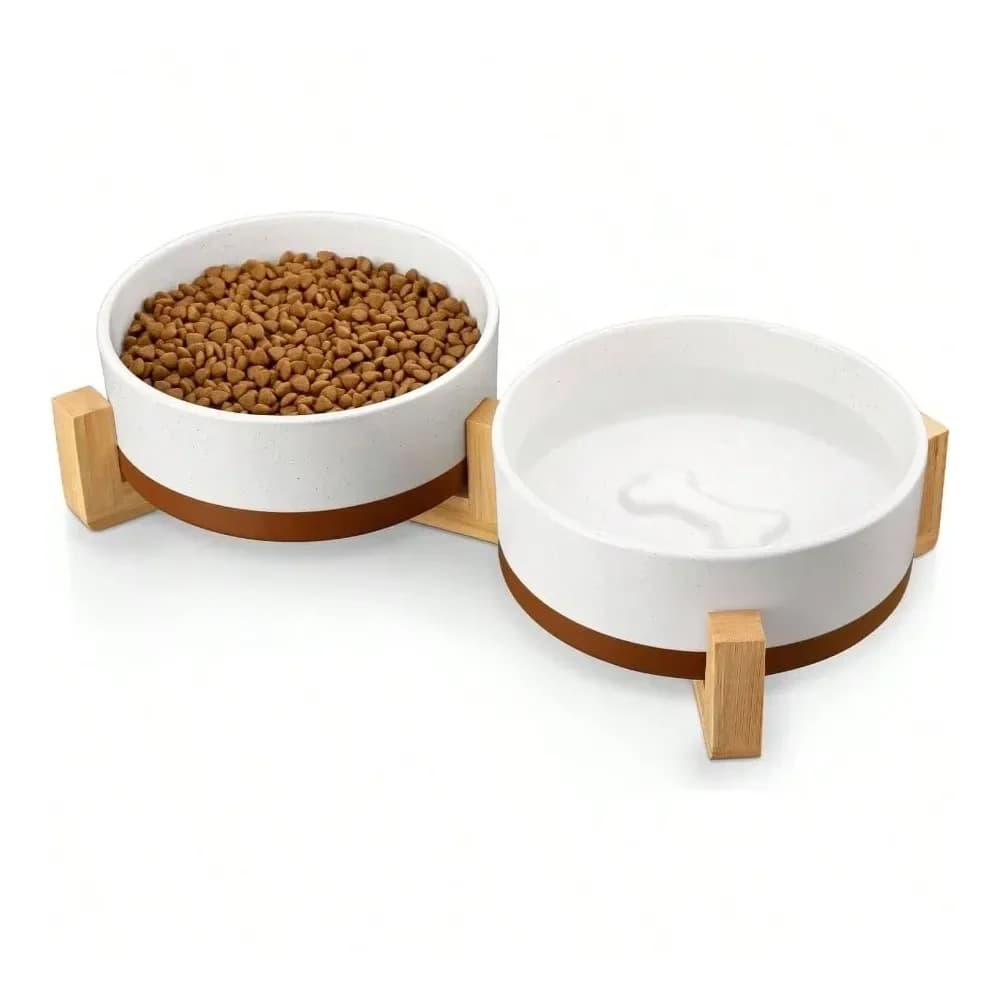 Accessori per Cani, Ciotole per Cani, Piatto per Cibo con Supporto in Legno Antiscivolo, 14oz, Ciotole Base per Cuccioli, Cani Piccoli o
