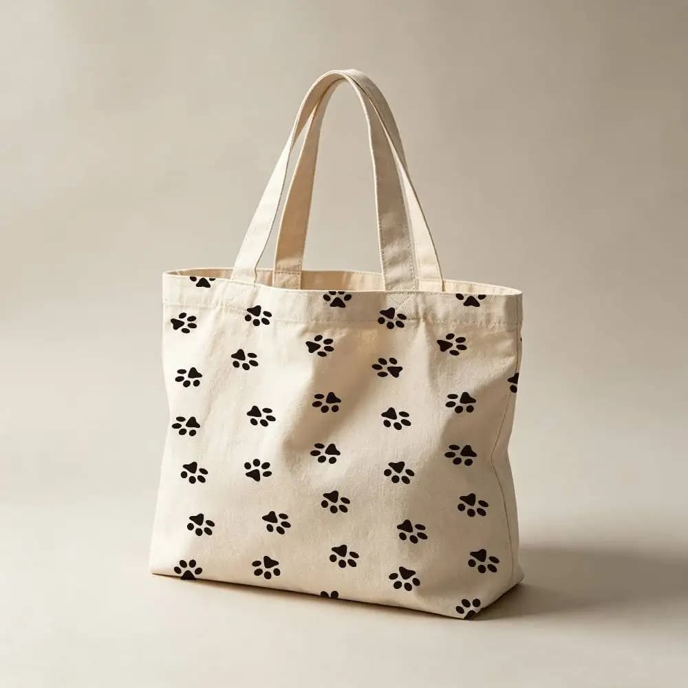 Cute Cat Dog Canvas Tote Bag Waterproof Lining Large Capacity Reusable Shopping Bags Casual Student Daily Handbag