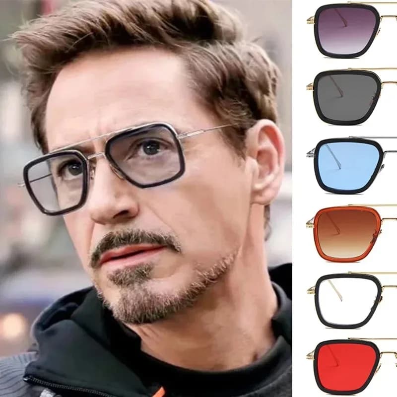 Occhiali da Sole Steam Punk Tony Stark, Unisex, Montatura in Metallo, Occhiali da Guida Quadrati alla Moda, Occhiali Trendy