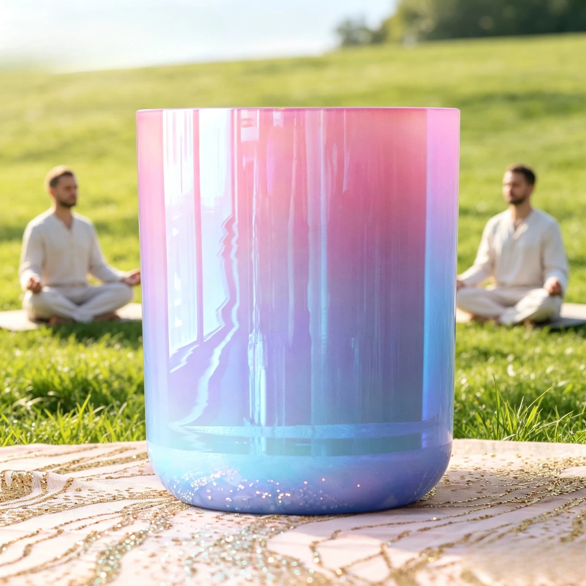 Star Linkup CrystalSoul 432Hz Pink Ocean Powder Blue Gradient Clear Alchemy Crystal Bowl with Accessories Pink Purple Blue Gradient Aura Quartz Singing Bowl Glitter Base Chakra Balancing Sound Therapy Meditation Healing Bowl