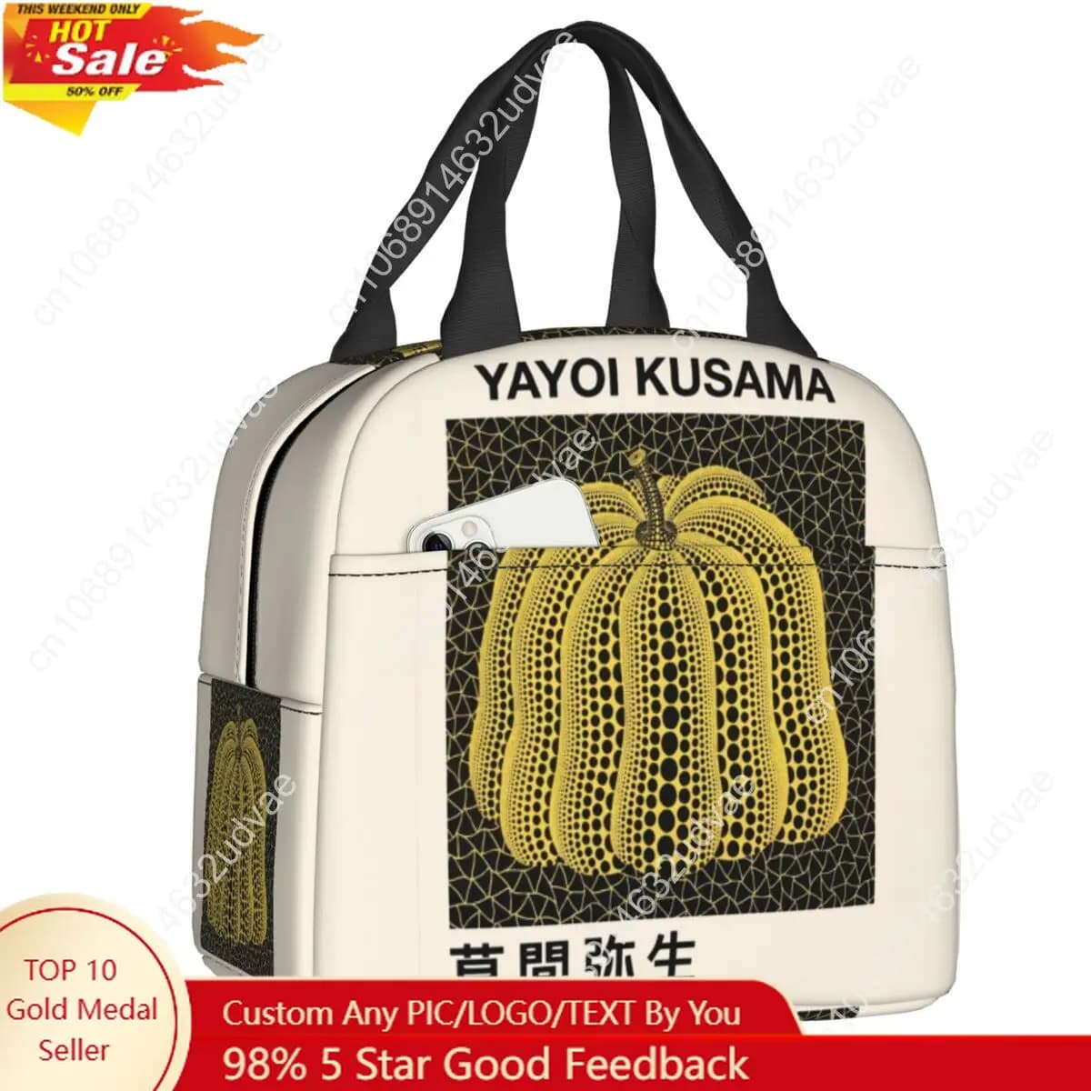 Yayoi Kusama Pumkin Forever Borsa per il pranzo isolata per viaggi in campeggio Arte astratta Contenitore per il pranzo termico portatile per donne e bambini