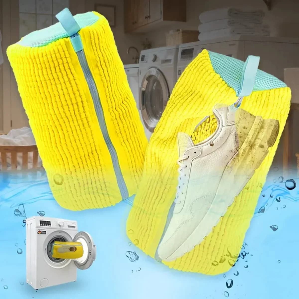 Shoe Washing Bag for Washing Machine, Reusable Lint-Free Laundry Bag with Protective Net, for Sneakers, Shoes & Slippers