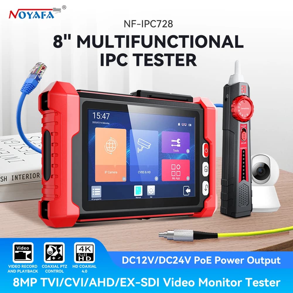 NOYAFA 8 Inch CCTV Tester, 8MP AHD CVI TVI SDI Security Monitor, IPC Camera Tester with HDMI Input and Output, Cable Traceler