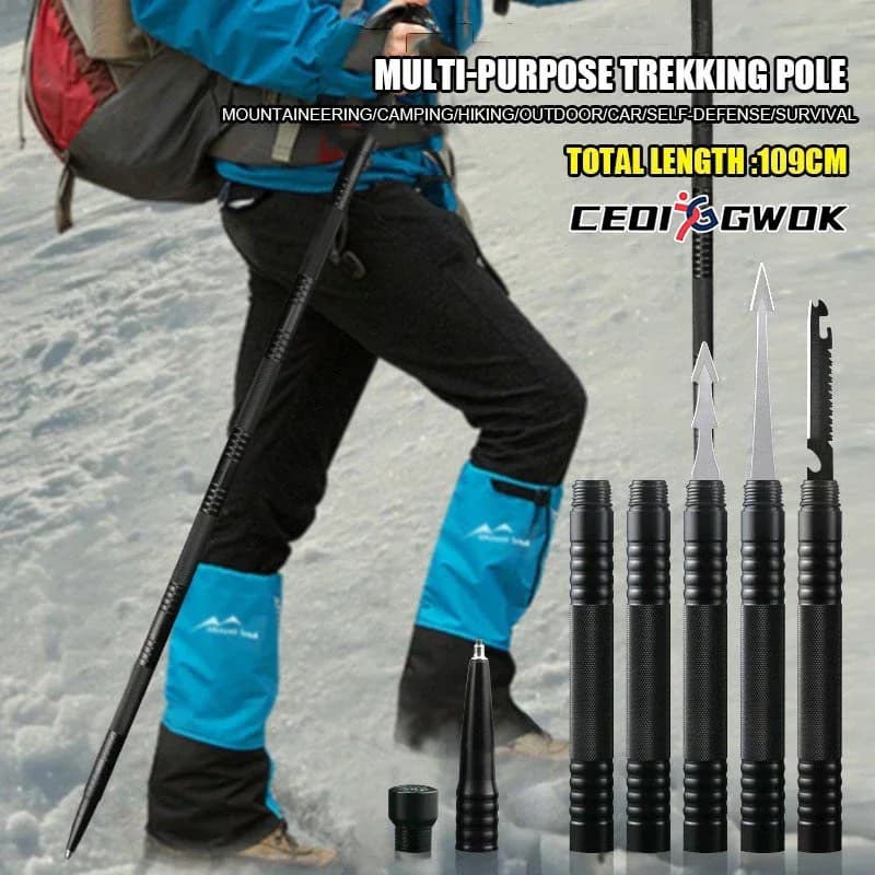 CEOI GWOK Outdoor Walking Stick 5 Sections Heavy Duty Trekking Stick Folding Aluminum Alloy Climbing Stick