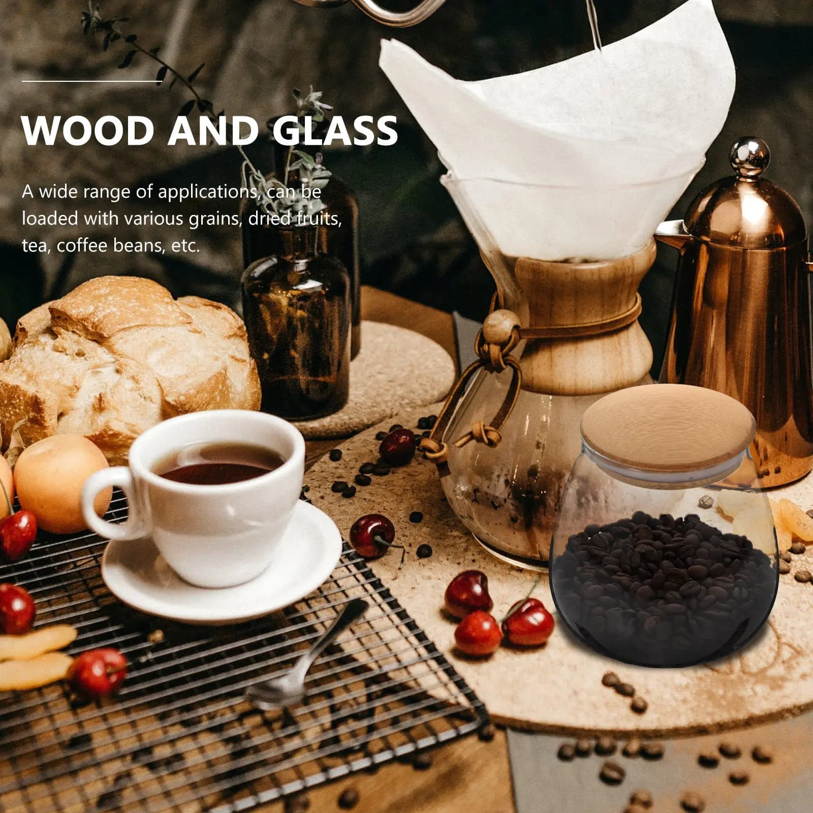 1Pcs Bamboo Lid Sealed Glass Storage Jar Multipurpose Kitchen Food Storage Container Coffee Tea Candy Dried Fruit Holder