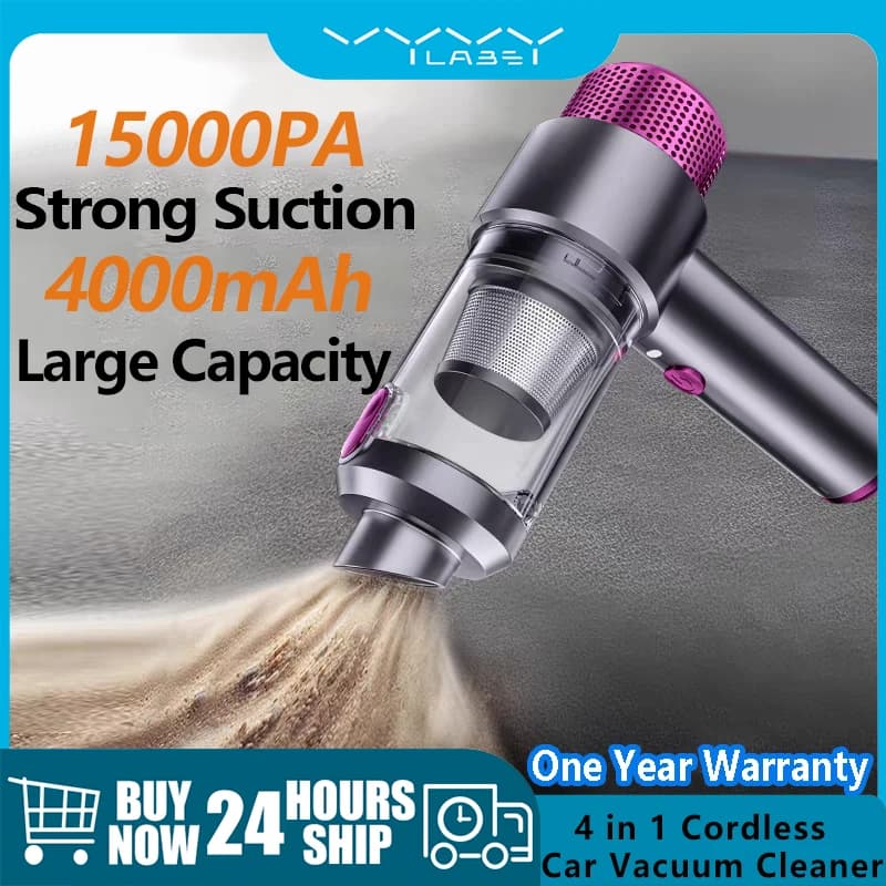 Vyvylabs 15000Pa Aspirapolvere per auto 4-in-1 Potente aspirazione ricaricabile senza fili Pompa del flusso d'aria portatile per la pulizia della casa dell'auto
